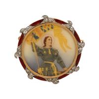 Yellow Gold, Diamond, and Enamel Joan of Arc Brooch