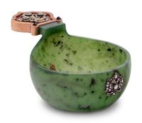A Russian 14-Karat Gold, Enamel, Diamond and Paste Mounted Jade Kovsh