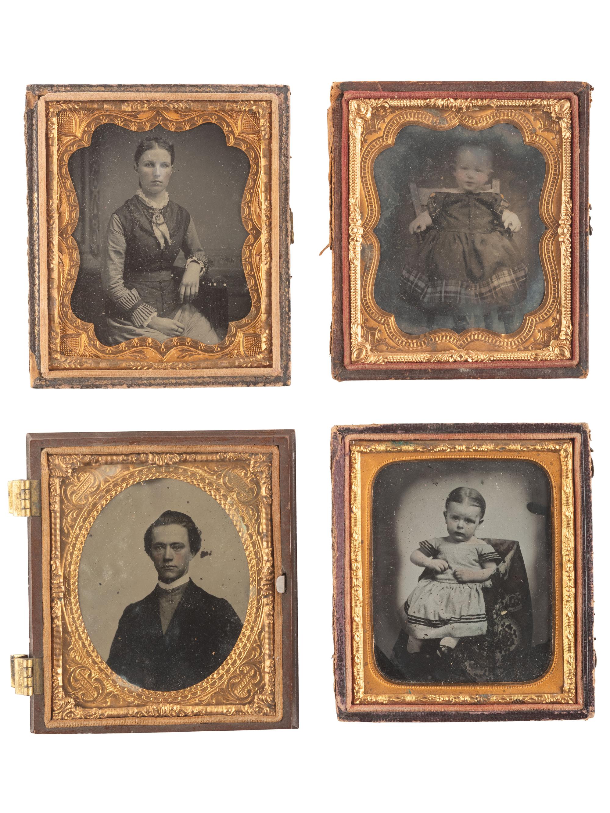 [EARLY PHOTOGRAPHY]. 40 assorted sixth and ninth plate ambrotype and tintype portraits of men, women, and children, incl. example by GUTEKUNST.