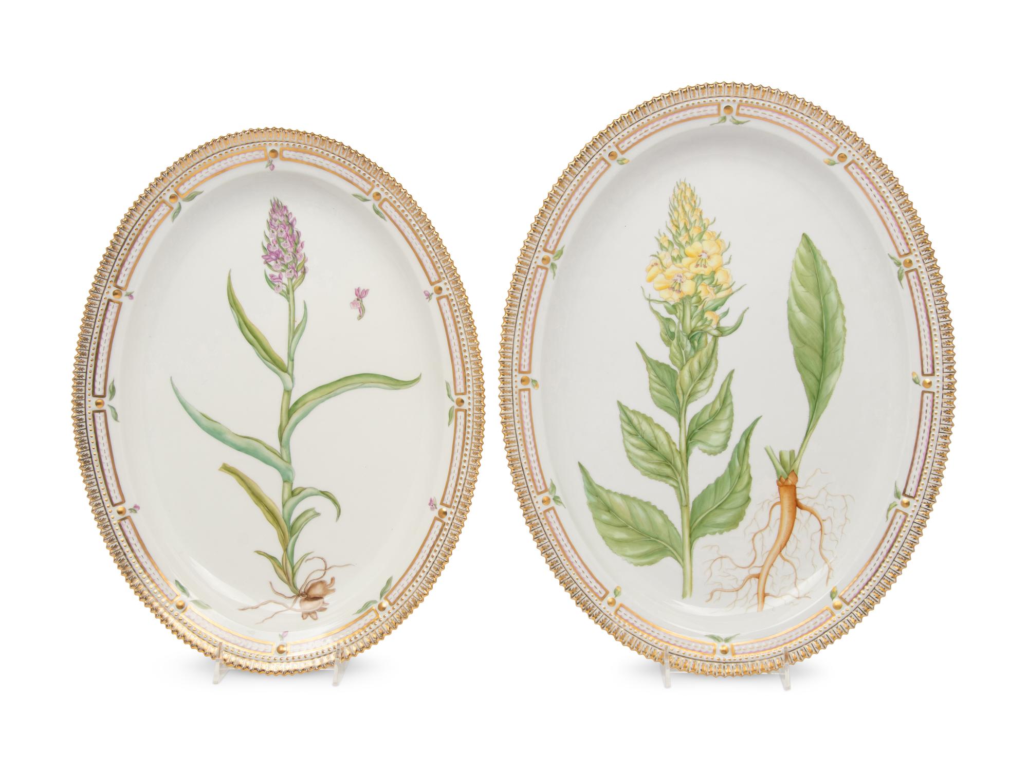 Two Royal Copenhagen Flora Danica Porcelain Serving Platters