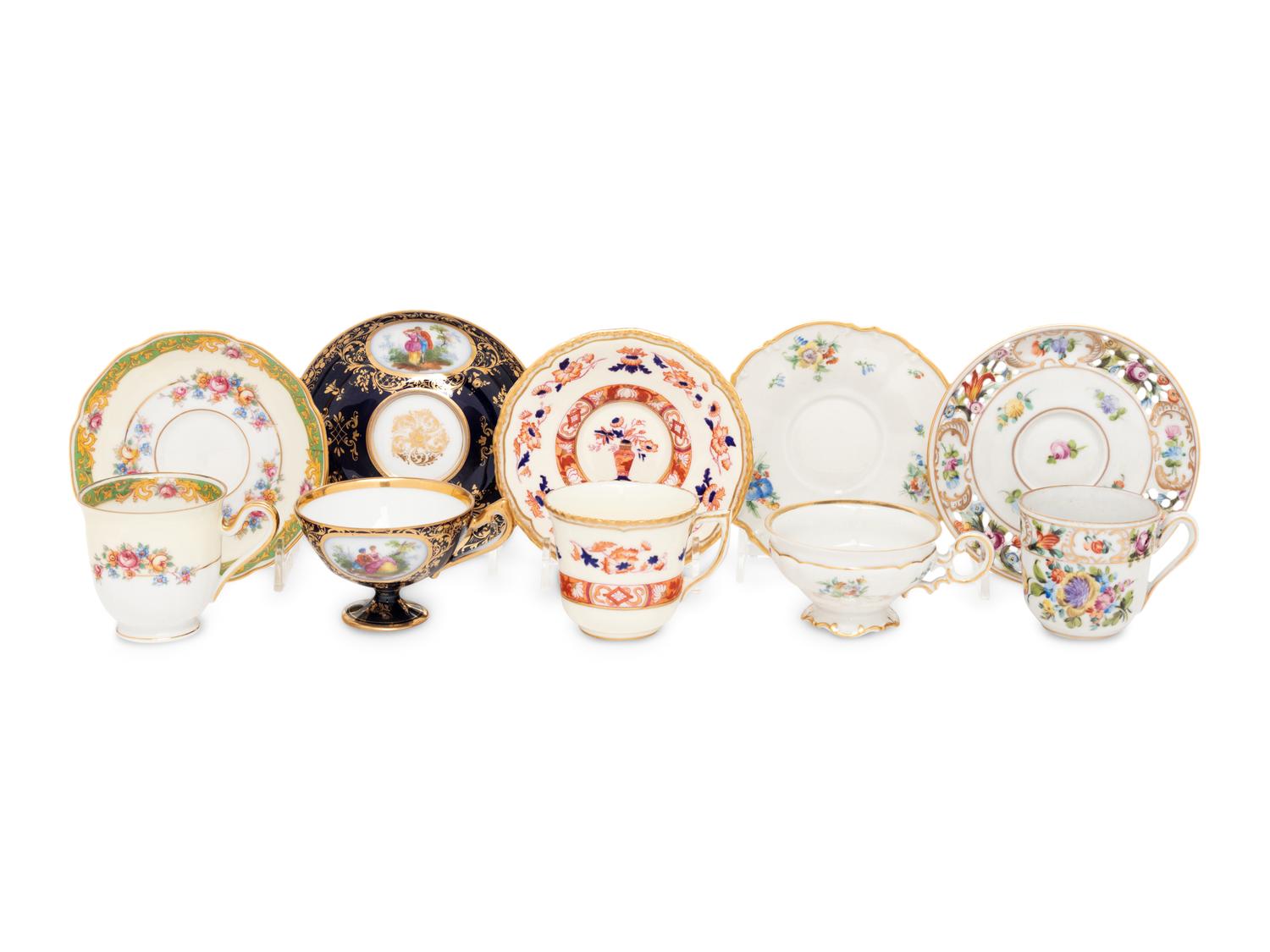 Five Porcelain Cups and Saucers