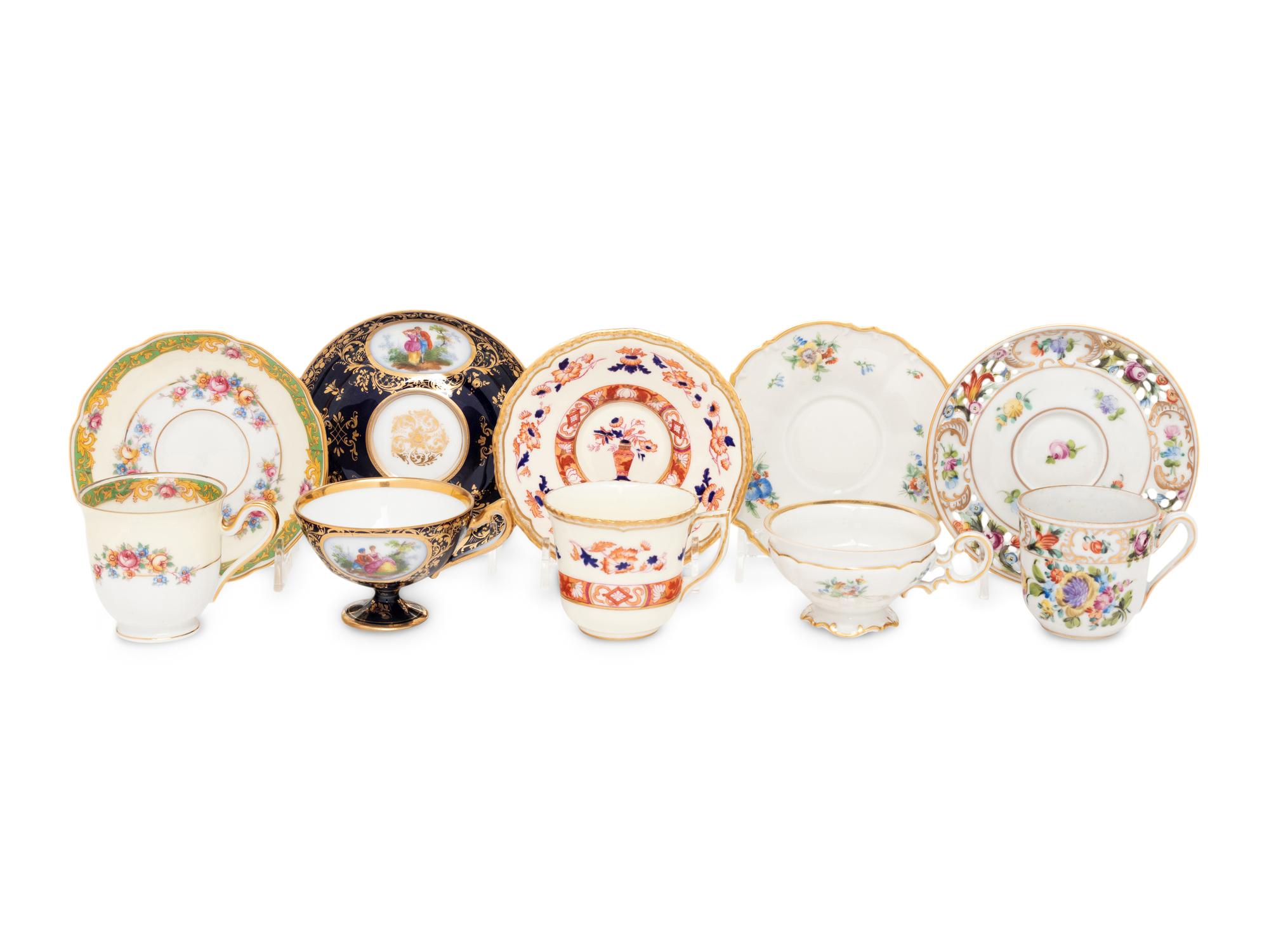 Five Porcelain Cups and Saucers