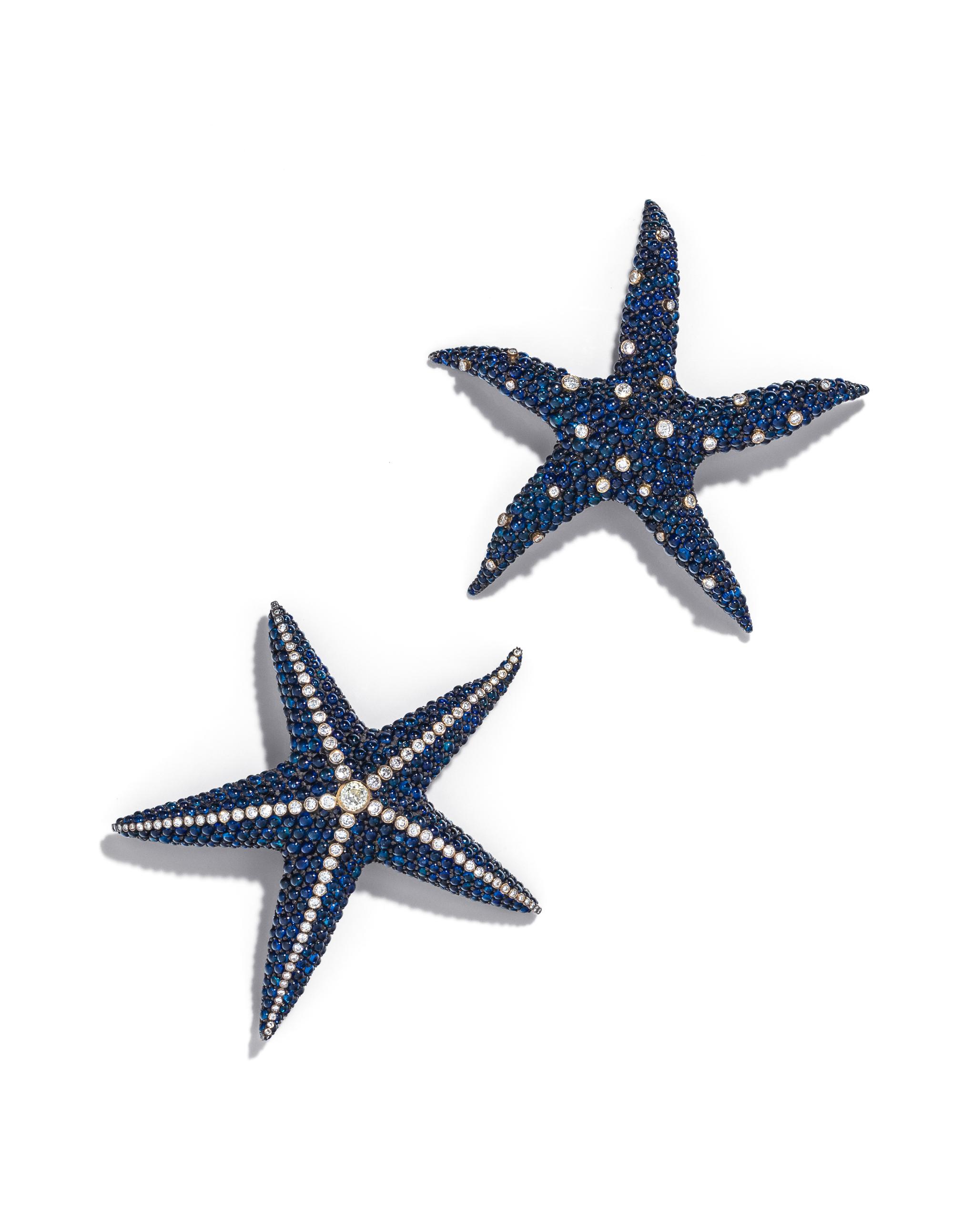 EVELYN CLOTHIER, SAPPHIRE AND DIAMOND STARFISH BROOCH