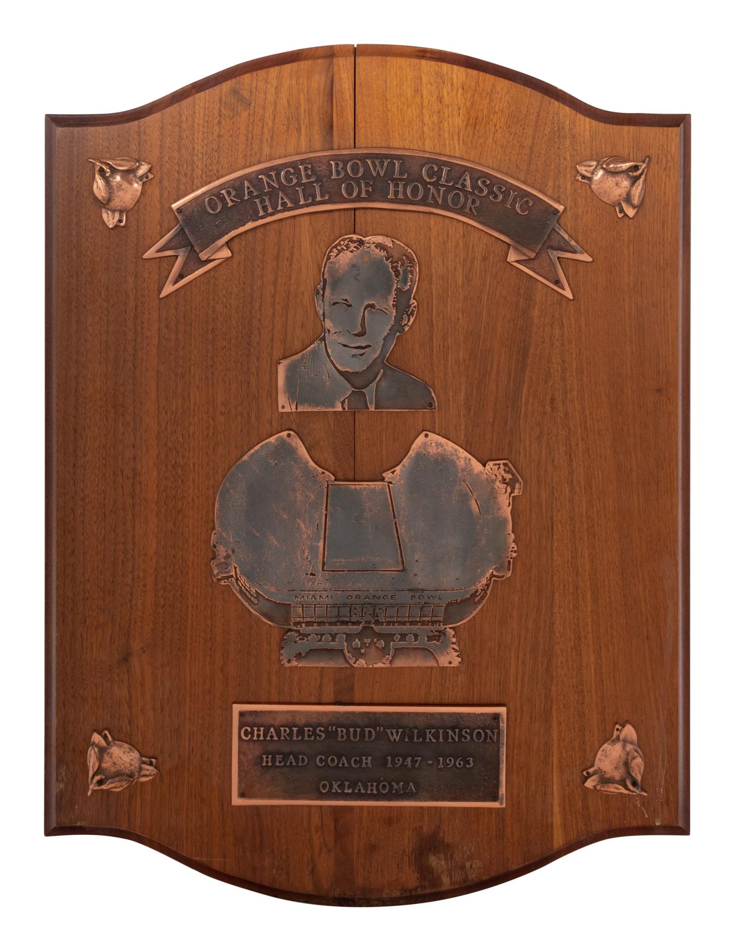 A 1978 Orange Bowl Hall of Honor Award Presented to Hall of Fame Oklahoma Football Coach Bud Wilkinson