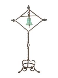 A Mizner Spanish Baroque Style Wrought Bell on Stand