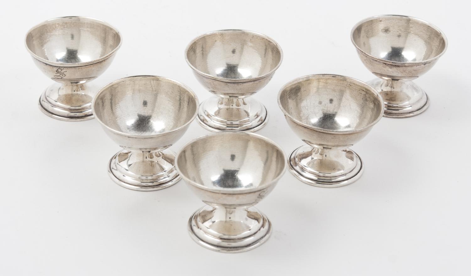 A Set of Six American Silver Salts, , each engraved with the letter S