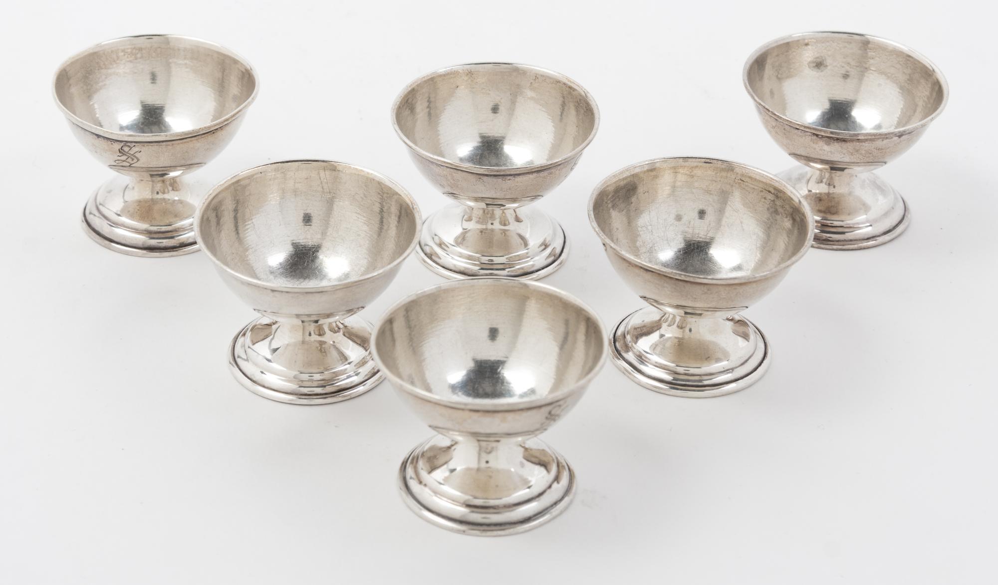 A Set of Six American Silver Salts, , each engraved with the letter S