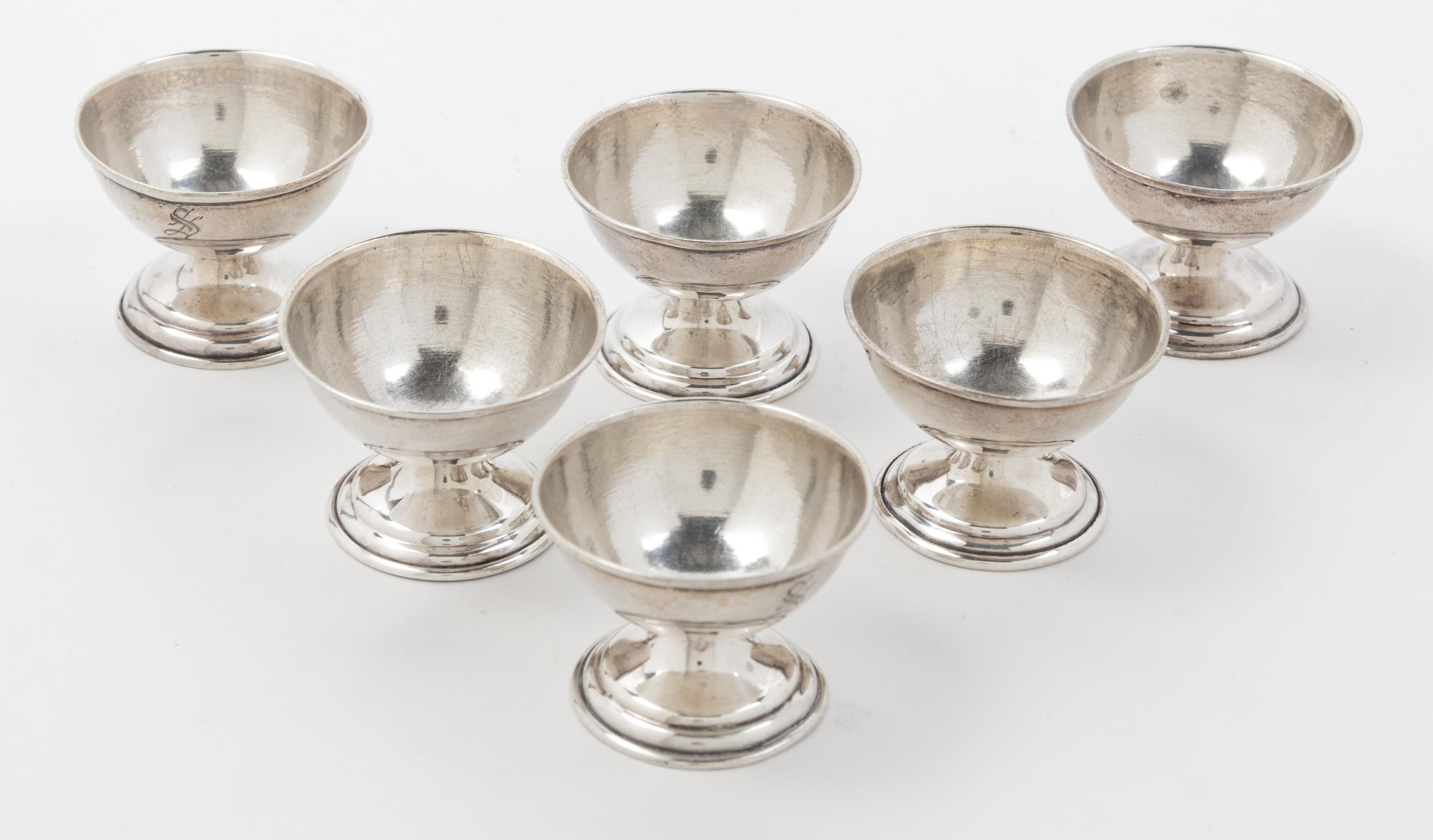 A Set of Six American Silver Salts, , each engraved with the letter S