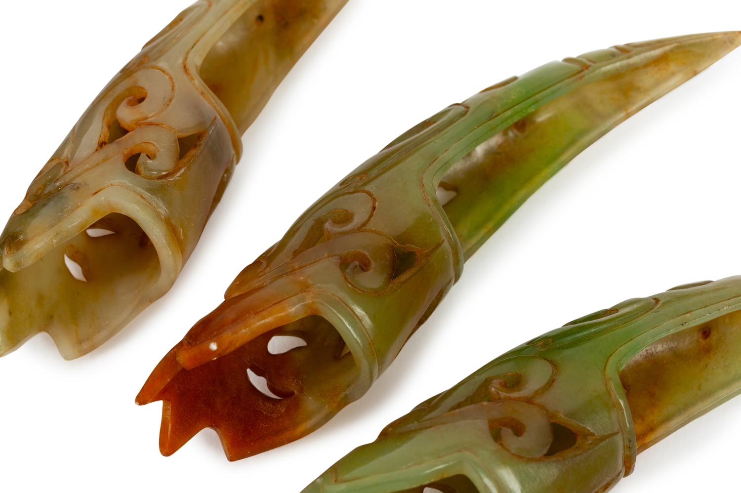 Ten Chinese Pierce-Carved Jade Nail Protectors