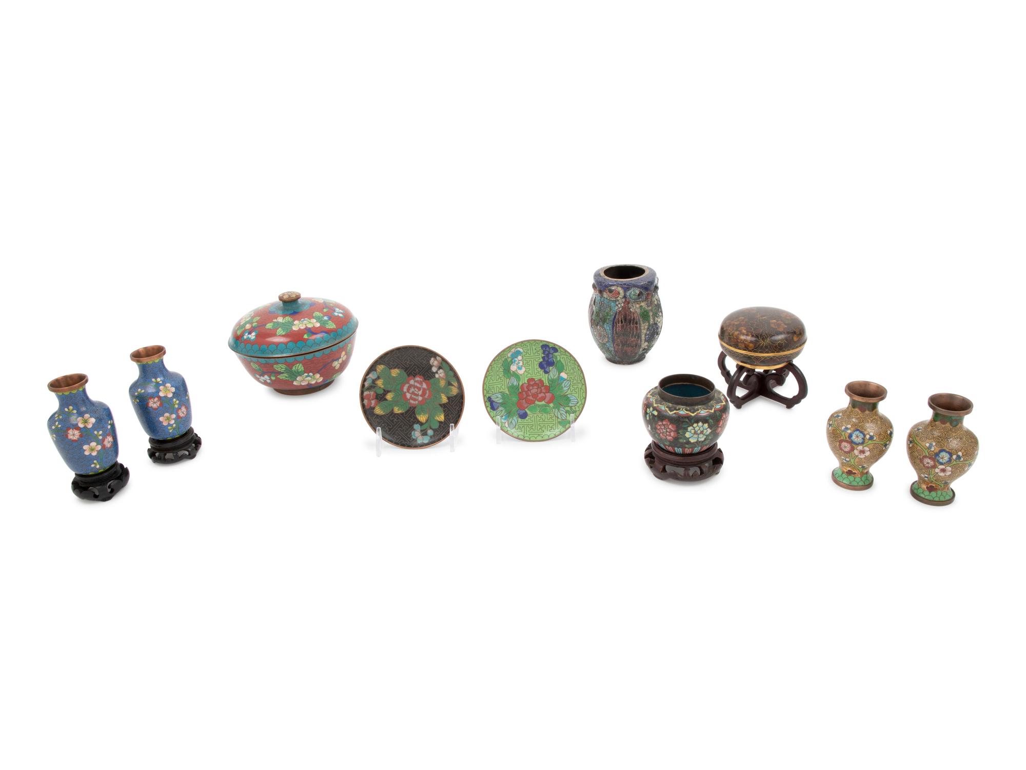 Ten Chinese Cloisonné Enameled Articles