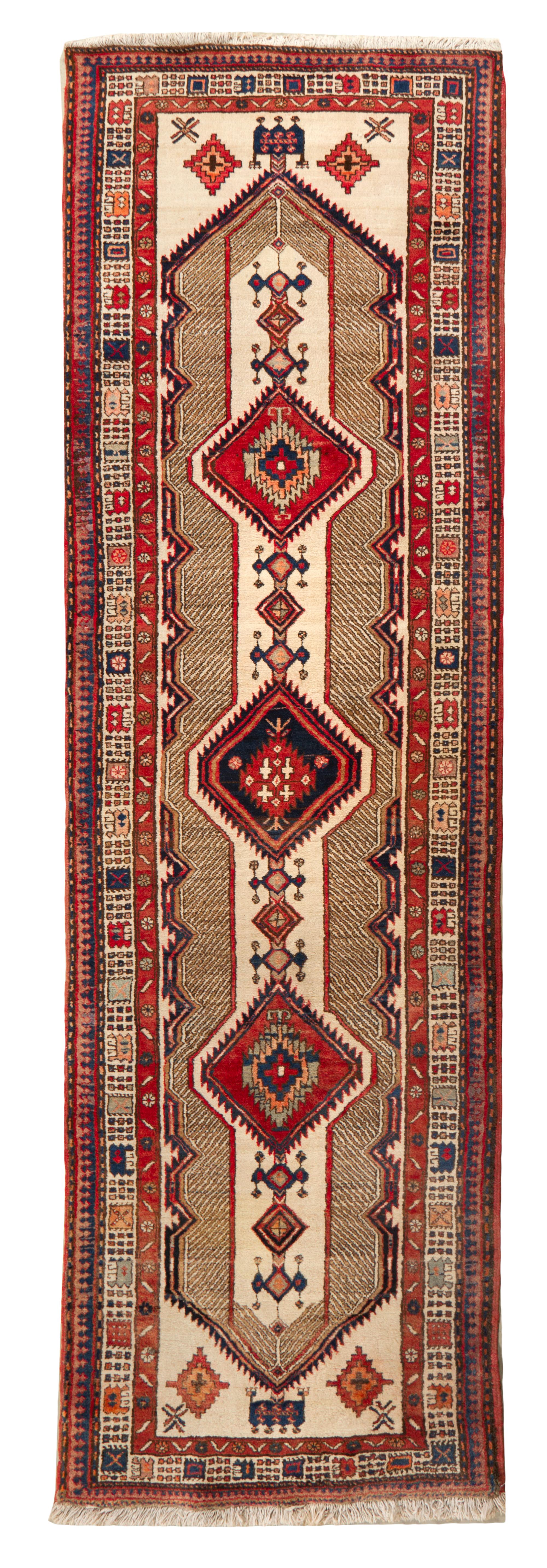 Two Heriz Wool Runners. Length of longer 14 feet 7 inches x 3 feet 6 inches.