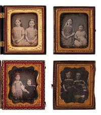 [EARLY PHOTOGRAPHY]. 32 sixth plate and quarter plate daguerreotypes of siblings, mostly sisters.