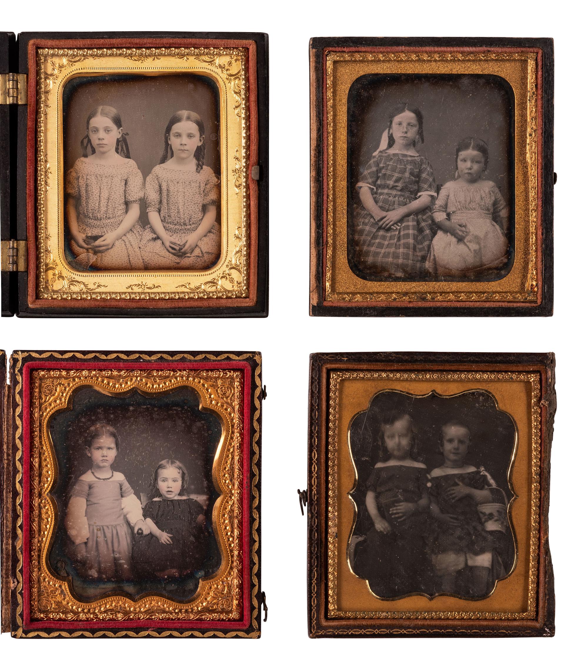 [EARLY PHOTOGRAPHY]. 32 sixth plate and quarter plate daguerreotypes of siblings, mostly sisters.
