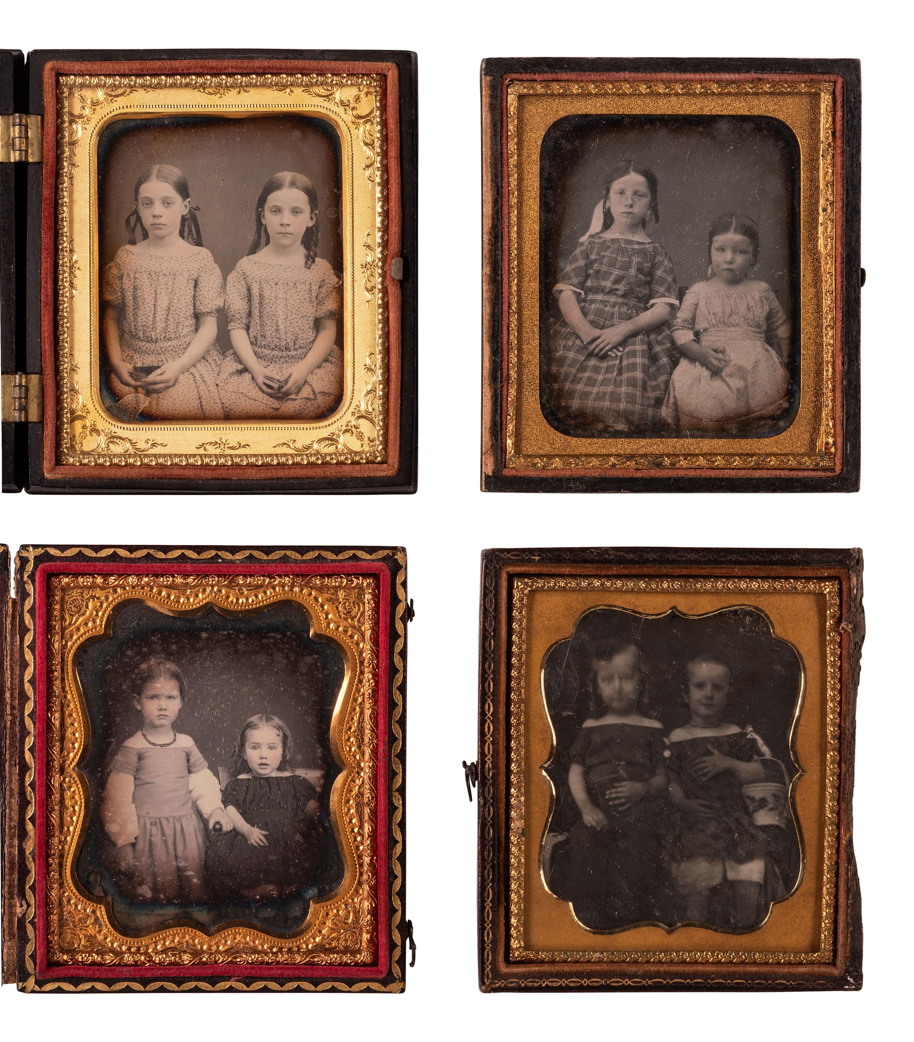 [EARLY PHOTOGRAPHY]. 32 sixth plate and quarter plate daguerreotypes of siblings, mostly sisters.