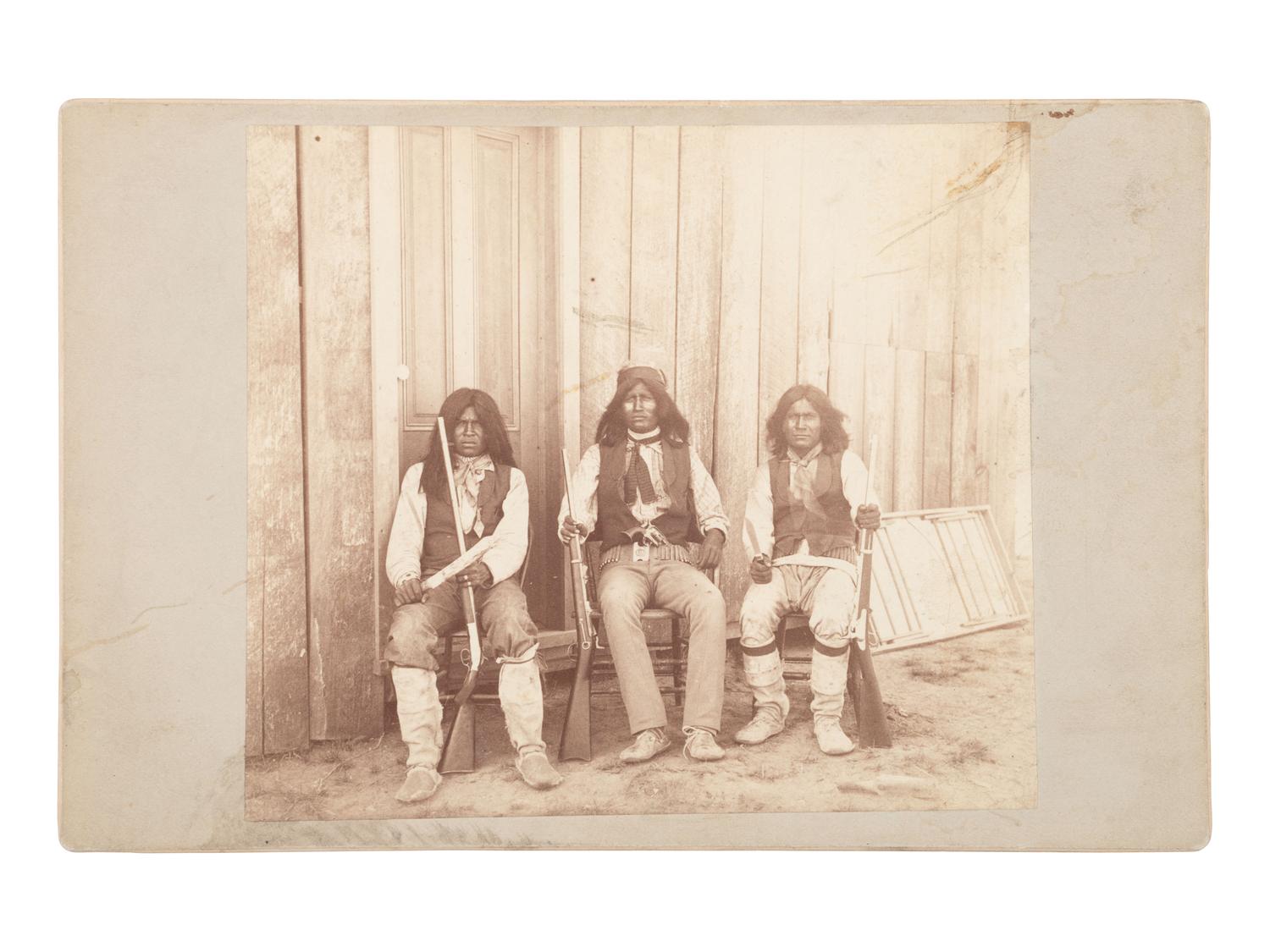 [NATIVE AMERICANS]. [FLY, C.S., photographer, attrib.]. Cabinet card of Apache scouts. Ca 1870s.