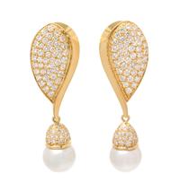 A Pair of 18 Karat Yellow Gold, Diamond, Cultured South Sea and Tahitian Pearl Interchangeable Earclips, Gauthier, 22.75 dwts.
