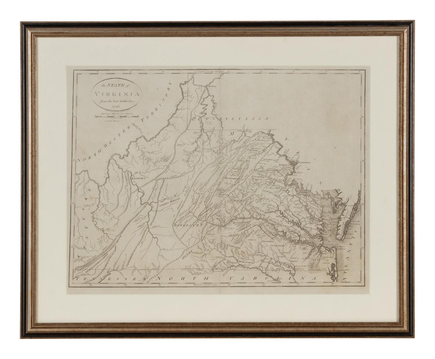 [MAP]. REID, John (fl. ca 1775-1800). The State of Virginia from the best Authorities . New York, 1796.