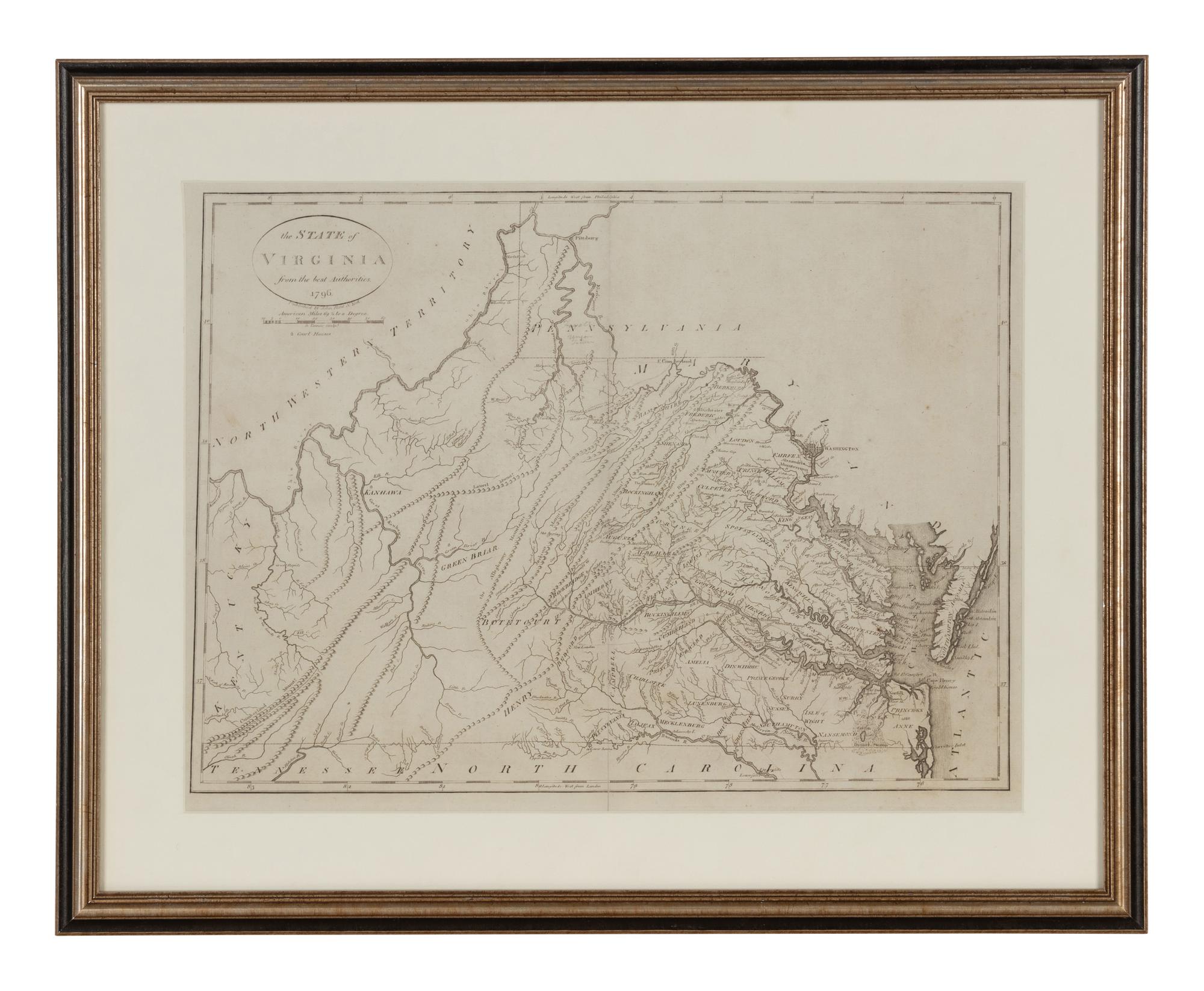 [MAP]. REID, John (fl. ca 1775-1800). The State of Virginia from the best Authorities . New York, 1796.