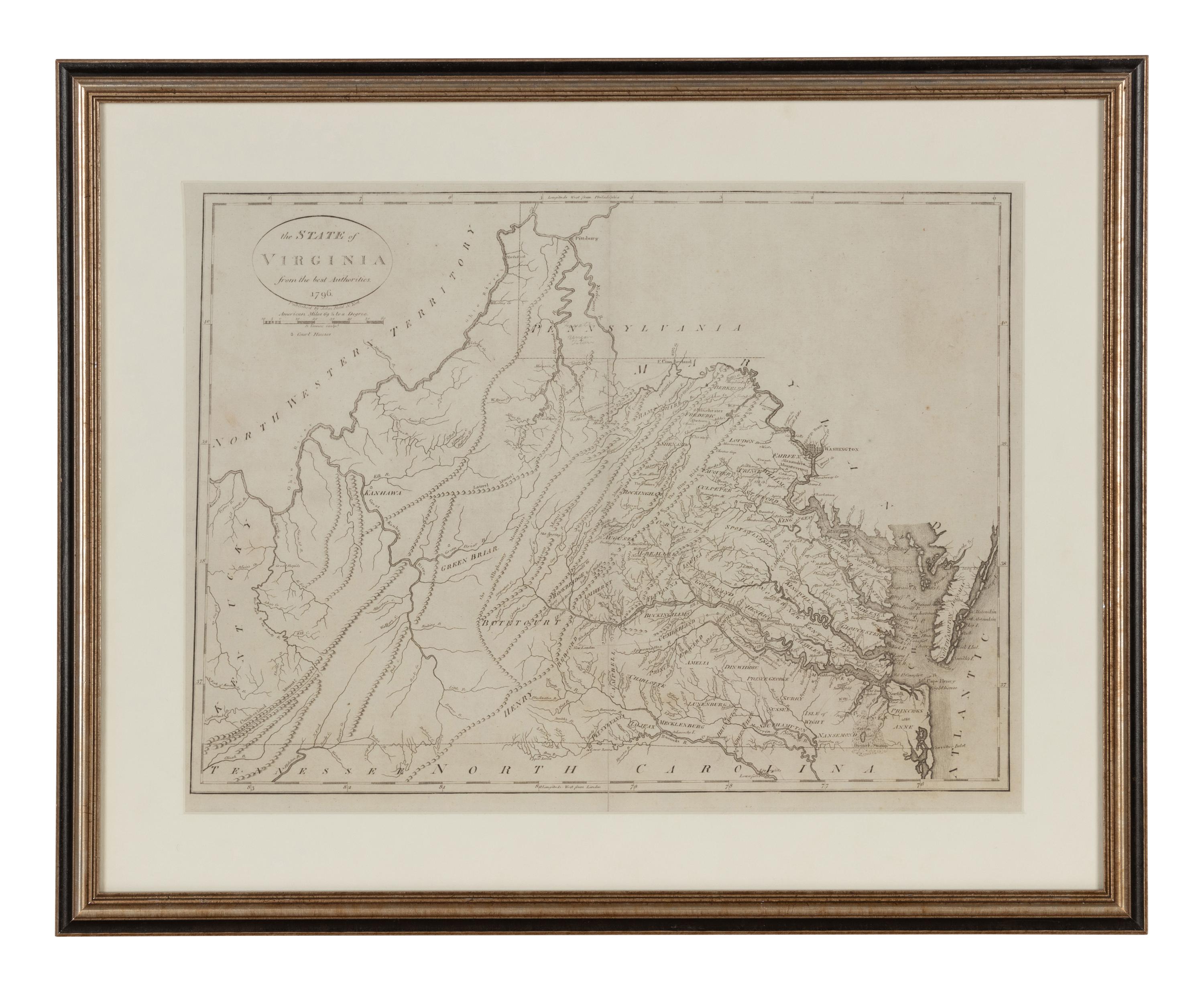 [MAP]. REID, John (fl. ca 1775-1800). The State of Virginia from the best Authorities . New York, 1796.