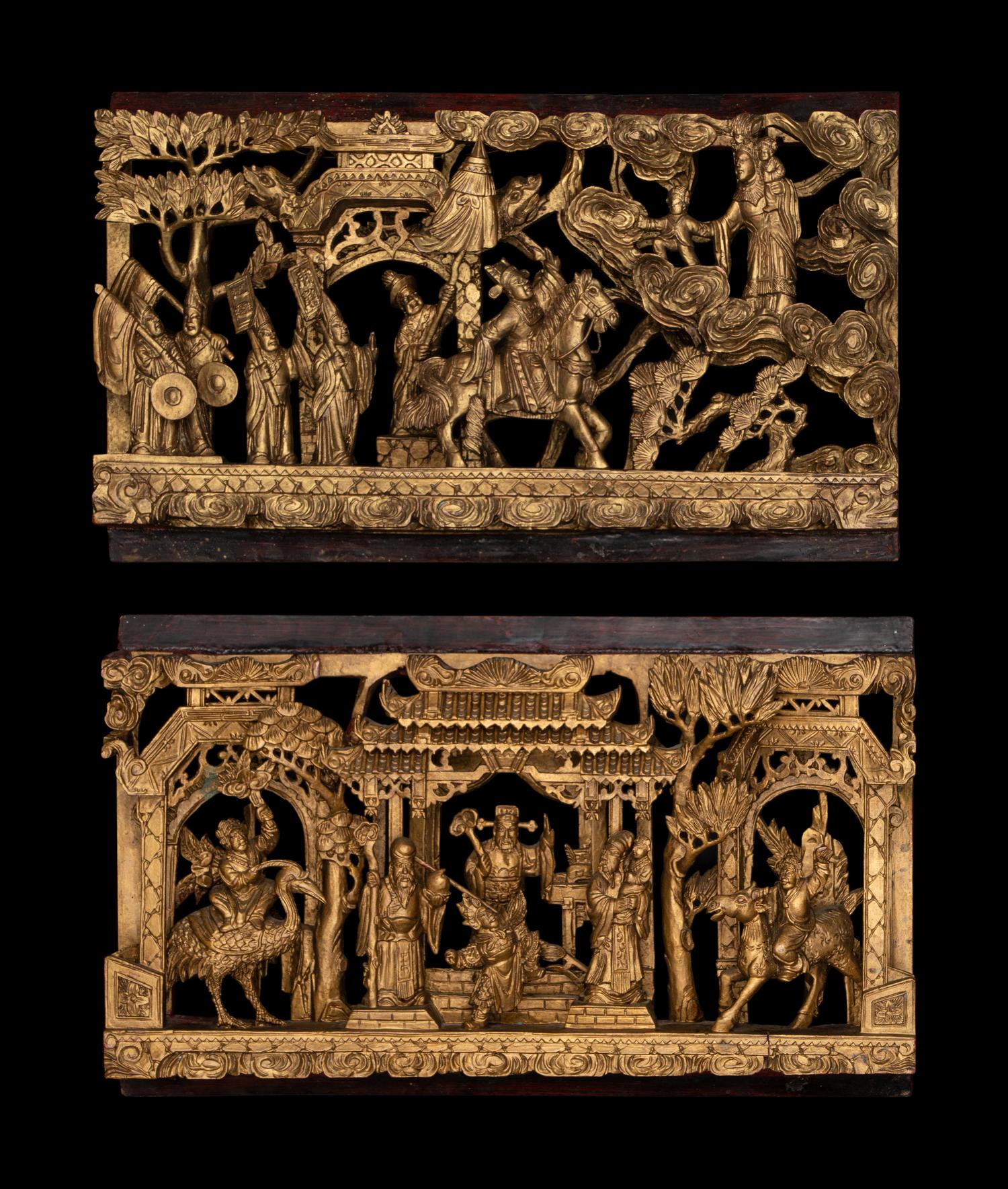A Pair of Chinese Gilt Wood Panels