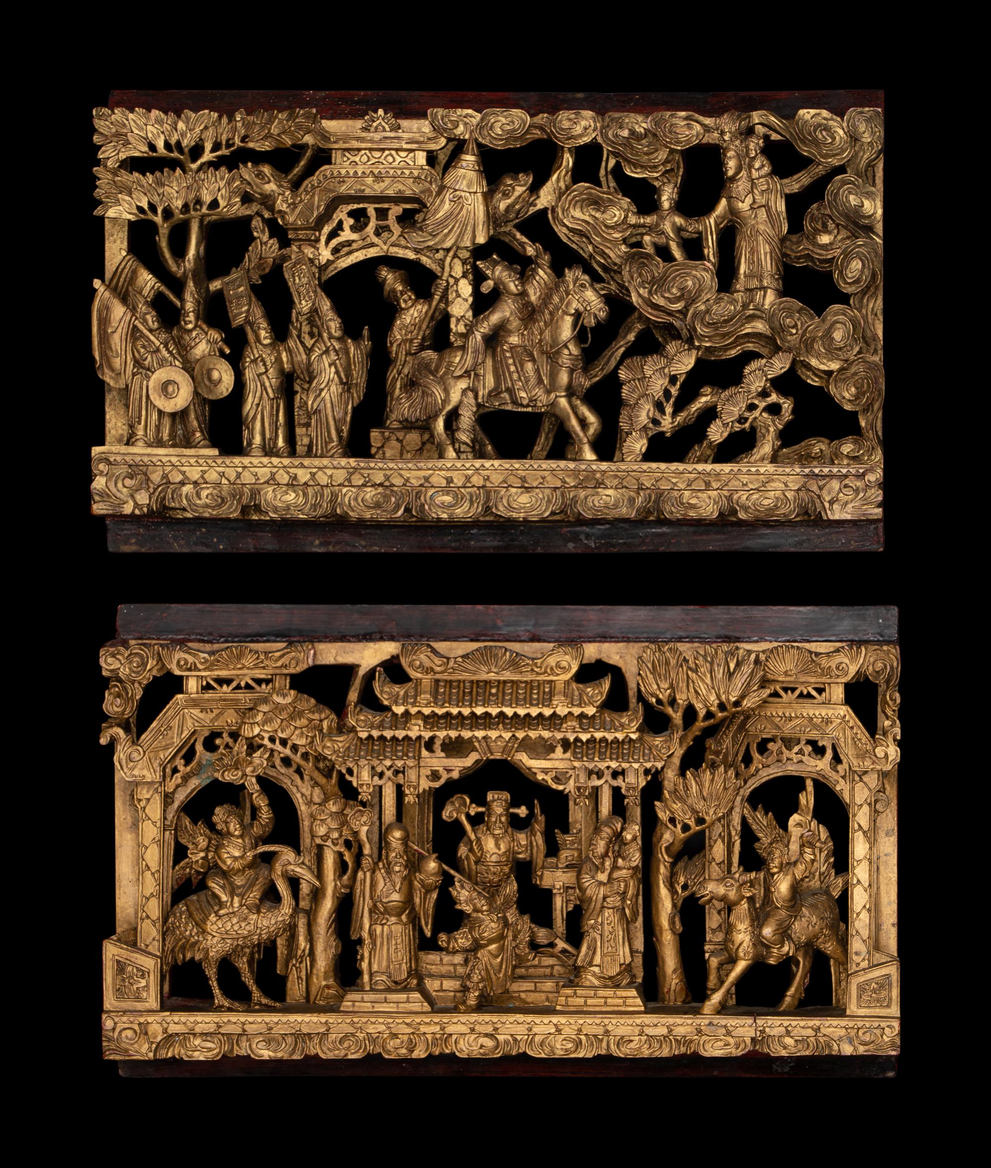 A Pair of Chinese Gilt Wood Panels