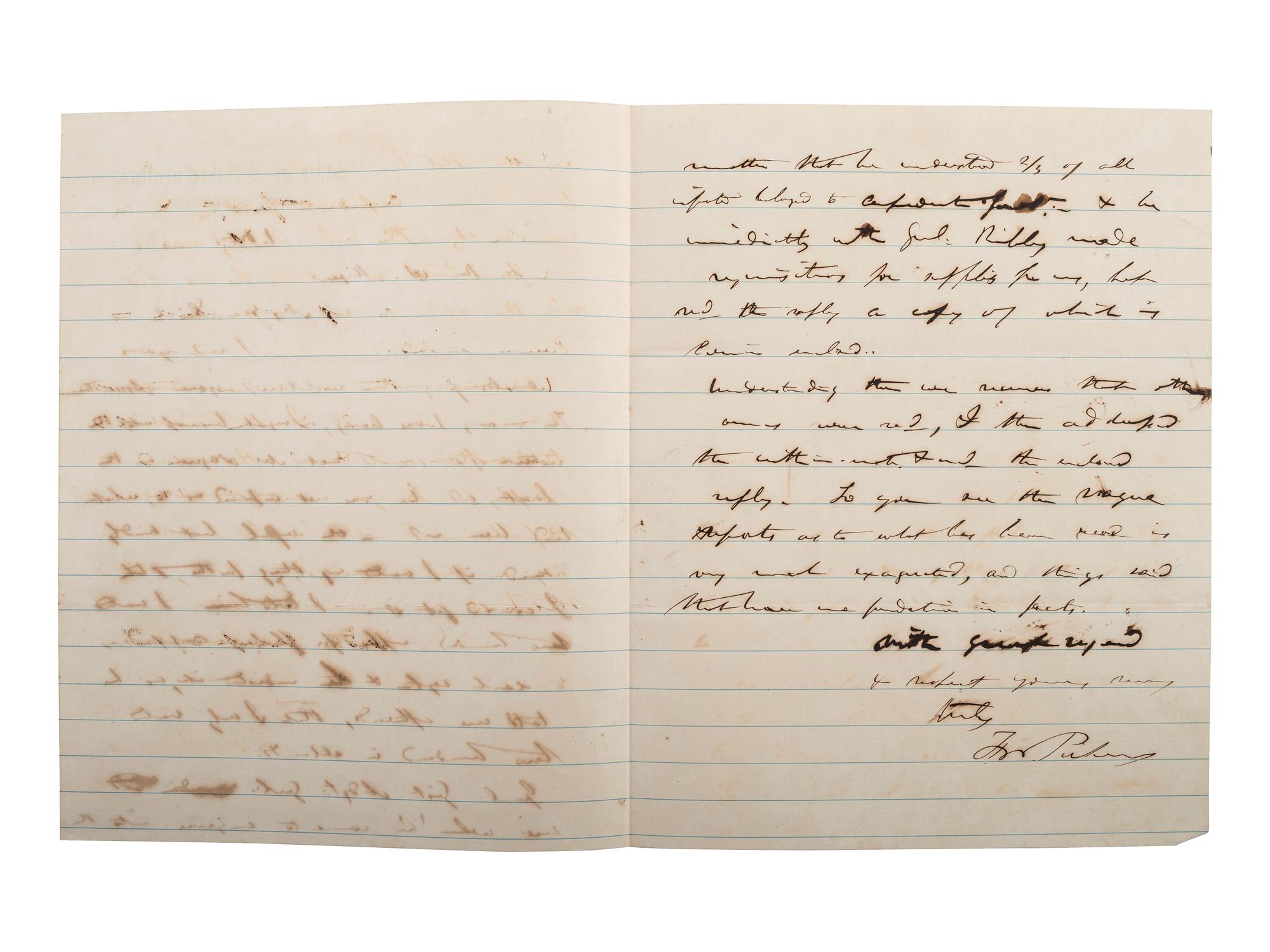 PICKENS, Governor Francis W. (1805-1869). Autograph letter signed as Governor of South Carolina.
