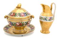Two Paris Porcelain Polychrome and Gilt Decorated Porcelain Pieces Height of ewer 11 inches. — 19H CENTURY