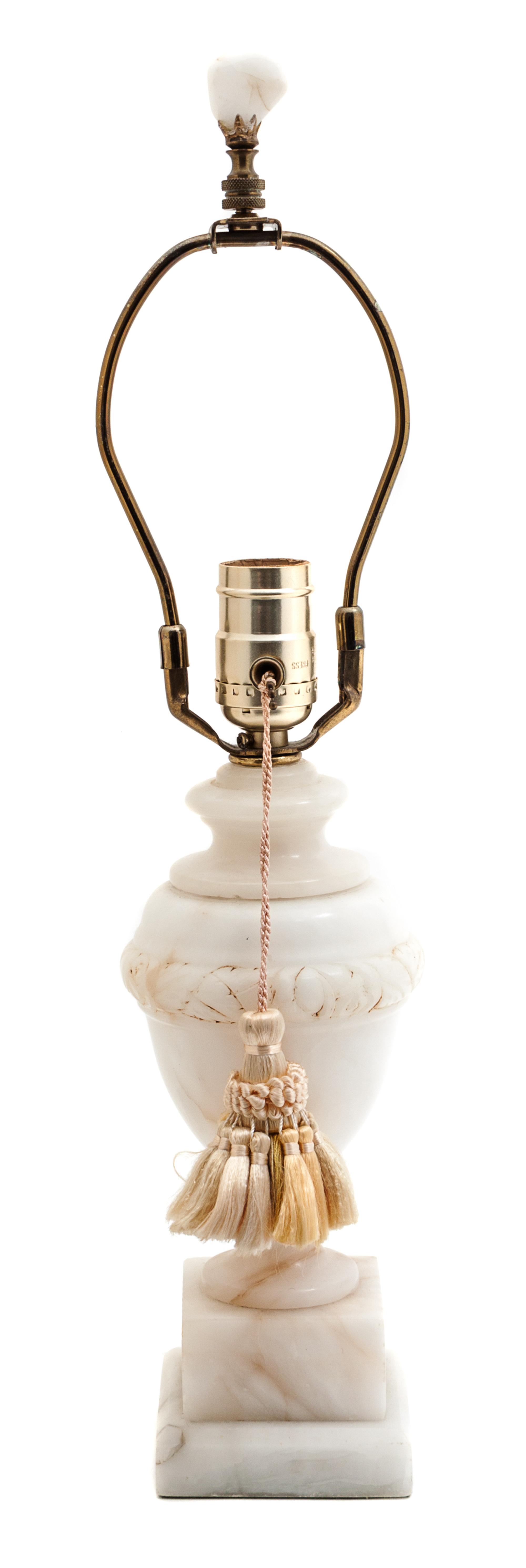 A Continental Carved Alabaster Urn-Form Table Lamp Height overall 19 inches. — 20TH CENTURY