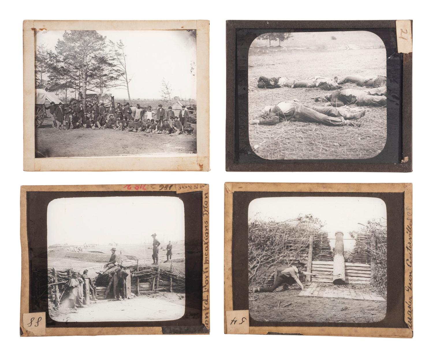 [CIVIL WAR - MAGIC LANTERN SLIDES]. A collection of 100+ assorted glass slides mostly featuring Civil War photographs, including:
