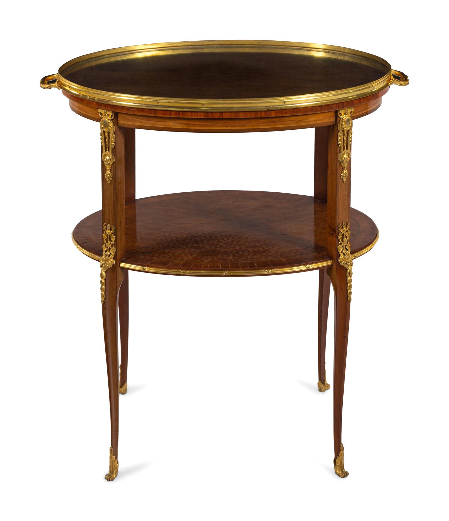 A Louis XVI Style Gilt Bronze Mounted Parquetry Serving Table