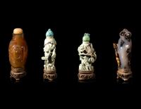 Four Chinese Carved Hardstone Snuff Bottles