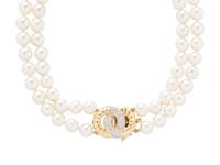 CULTURED PEARL AND DIAMOND NECKLACE