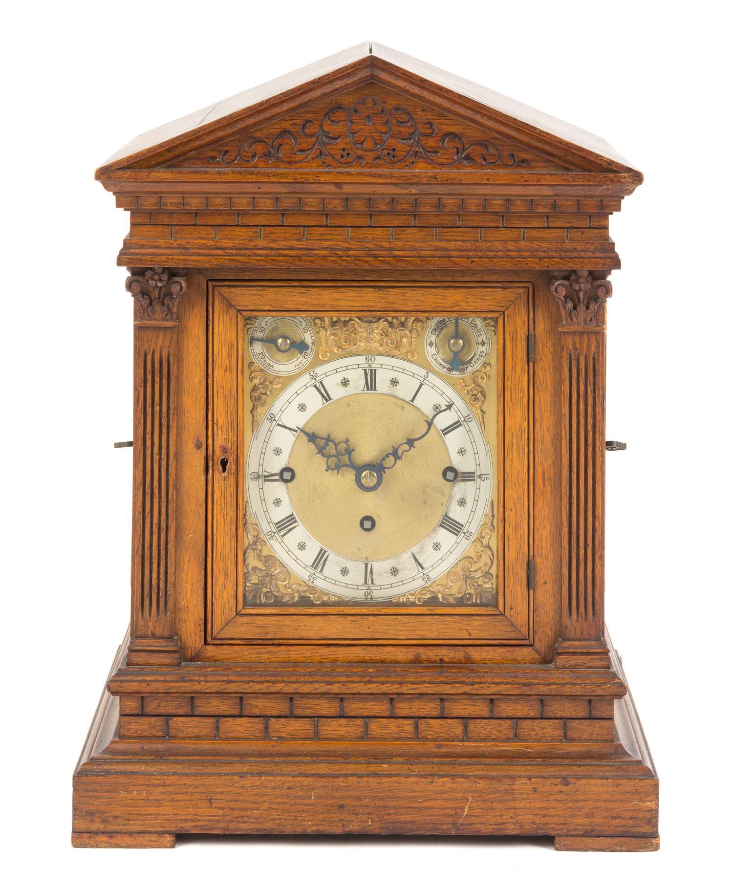 A German Oak Musical Mantel Clock Height 17 7/8 inches. — WINTERHALDER & HOFMEIER, MID-19TH CENTURY