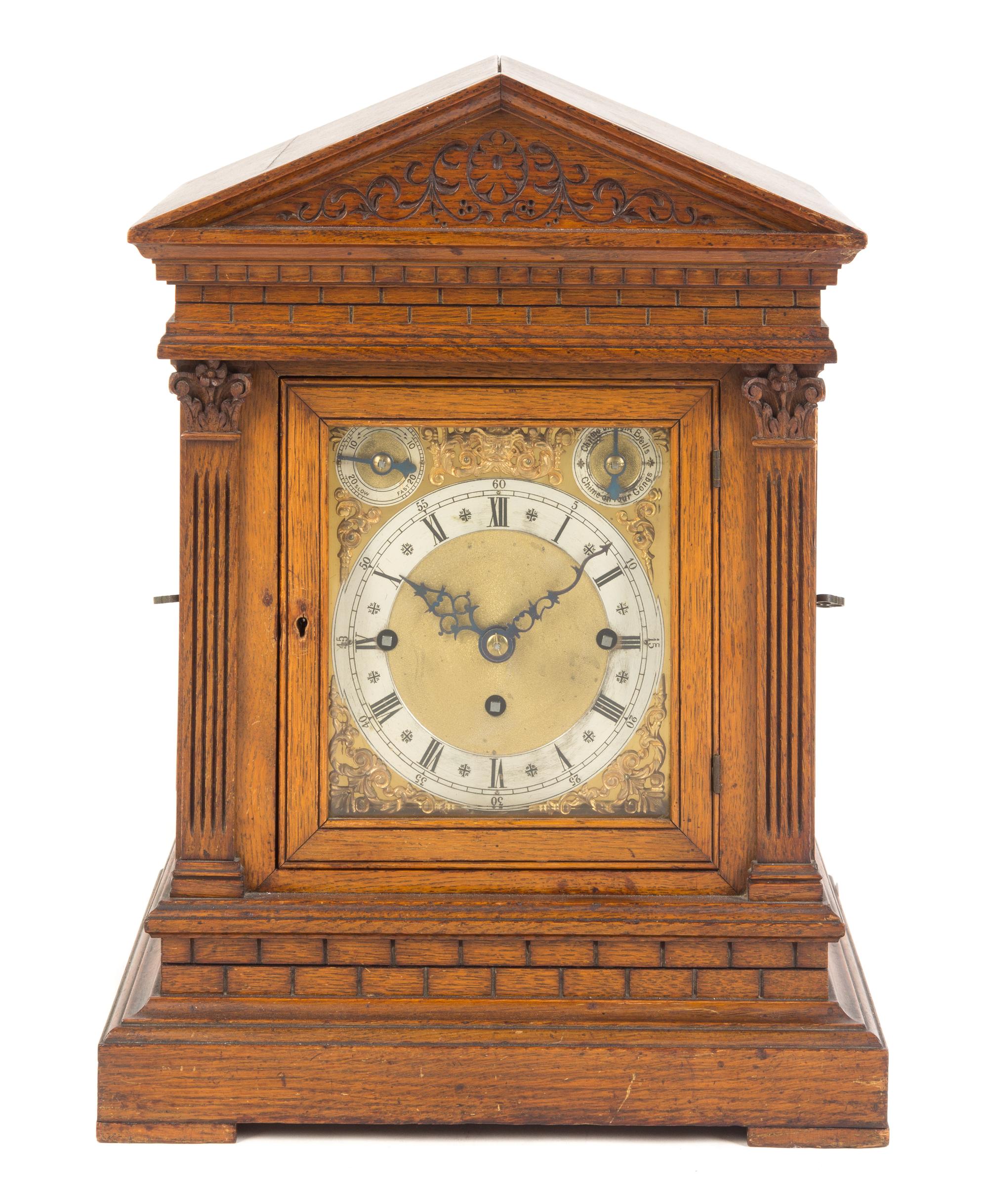 A German Oak Musical Mantel Clock Height 17 7/8 inches. — WINTERHALDER & HOFMEIER, MID-19TH CENTURY
