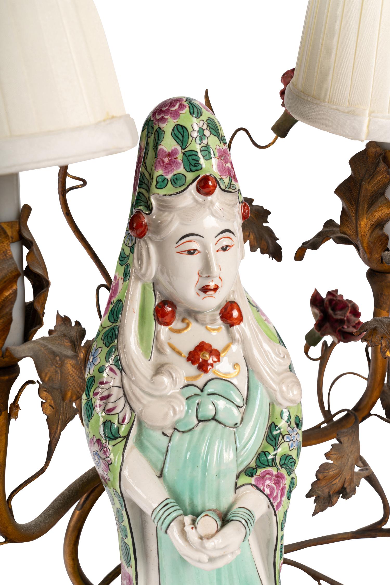 A Pair of Samson Porcelain Figures Mounted as Lamps