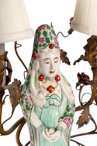 A Pair of Samson Porcelain Figures Mounted as Lamps