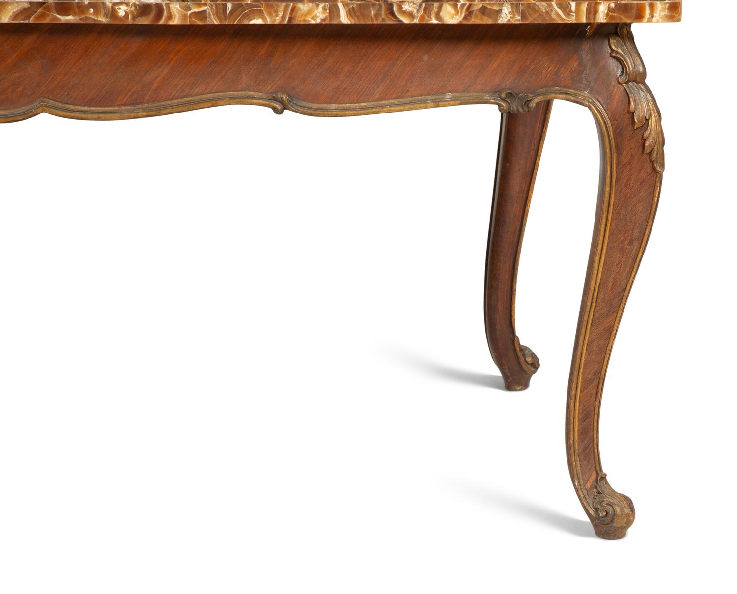 An Italian Painted and Parcel Gilt Table with Agate Top