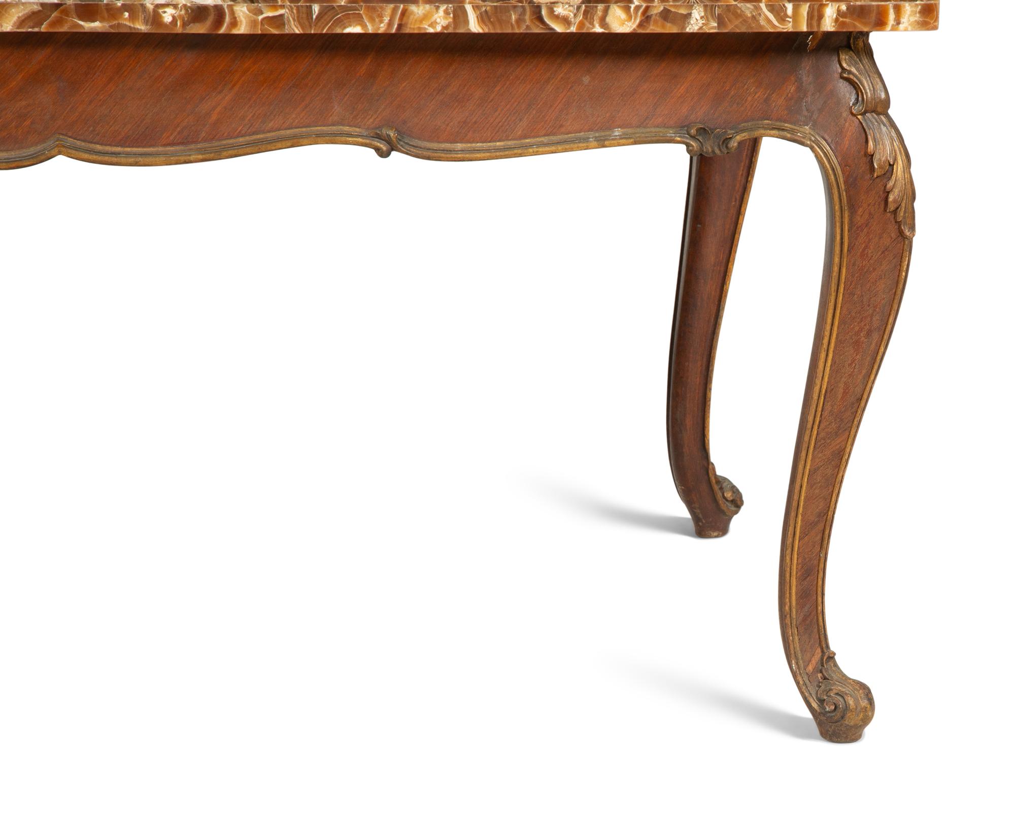 An Italian Painted and Parcel Gilt Table with Agate Top