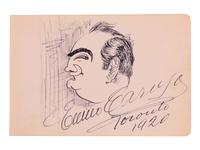 CARUSO, Enrico (1873-1921). Original drawing, self portrait profile caricature, in pen and ink, signed and dated lower right ("Enrico Caruso Toronto 1920").