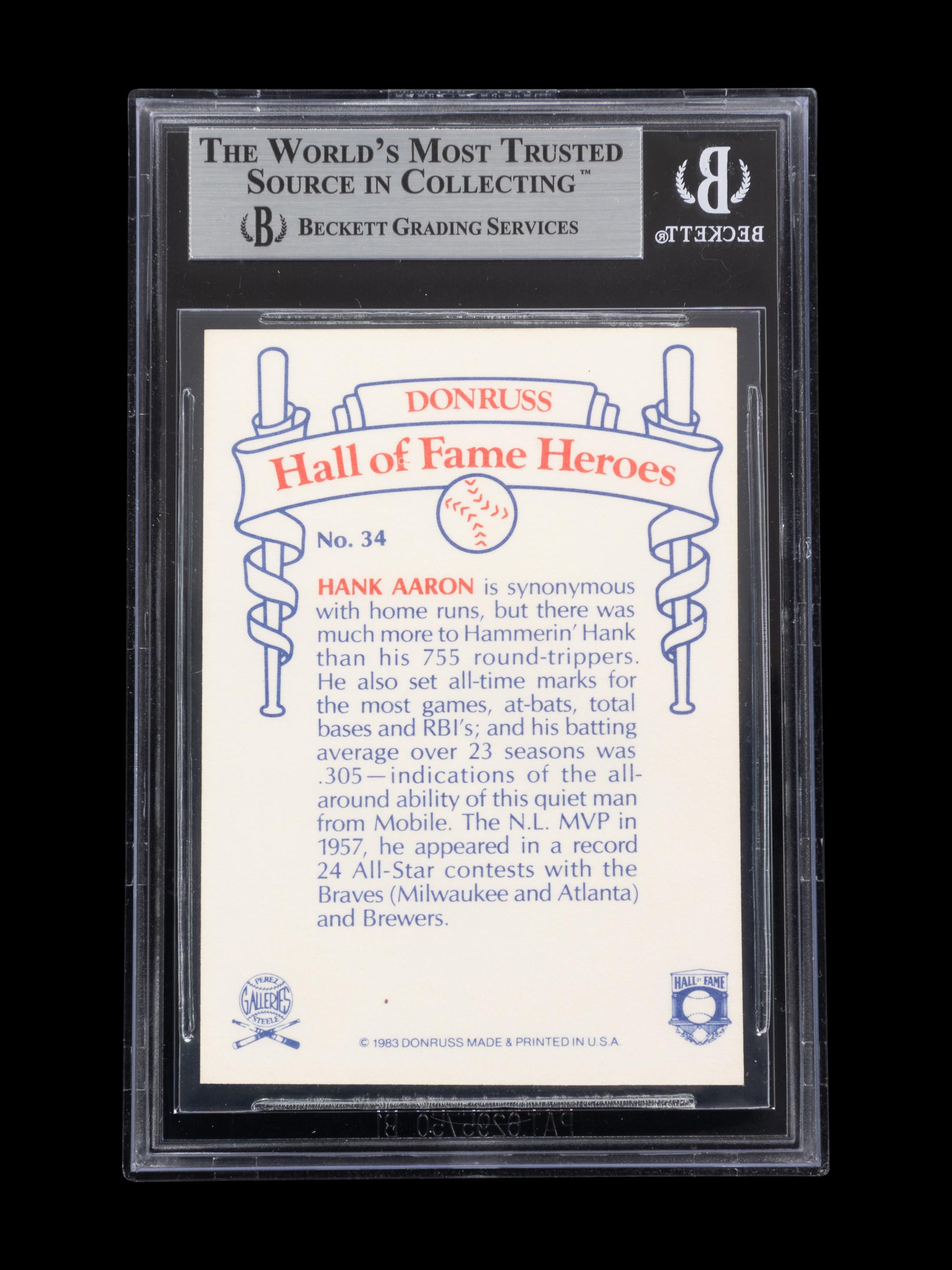 A 1983 Donruss Hall of Fame Heroes Hank Aaron Signed Autograph Baseball Card No. 34 (Beckett Authentication Services BAS Certified)