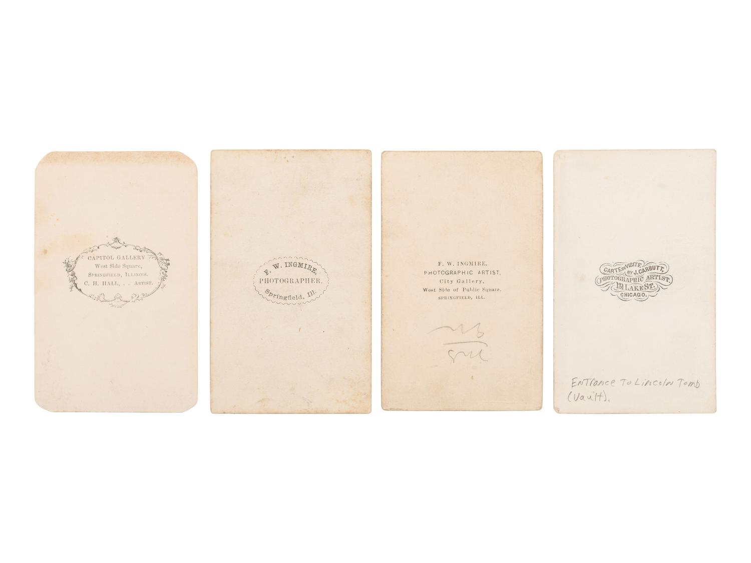 [LINCOLN, Abraham (1809-1865)]. 8 CDVs of Oak Ridge Cemetery in Springfield, IL, ft. Lincoln's tomb and receiving vault.