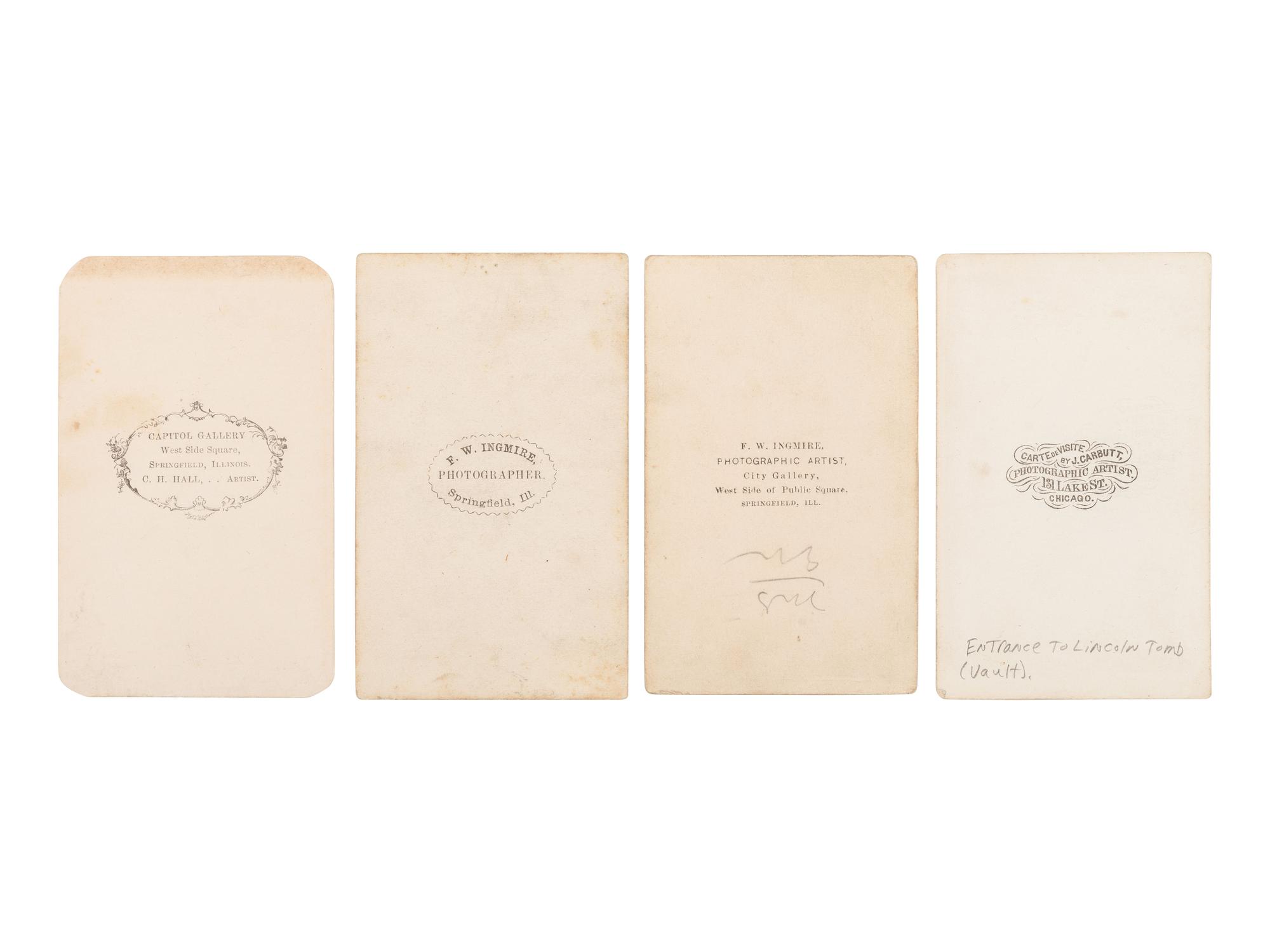 [LINCOLN, Abraham (1809-1865)]. 8 CDVs of Oak Ridge Cemetery in Springfield, IL, ft. Lincoln's tomb and receiving vault.