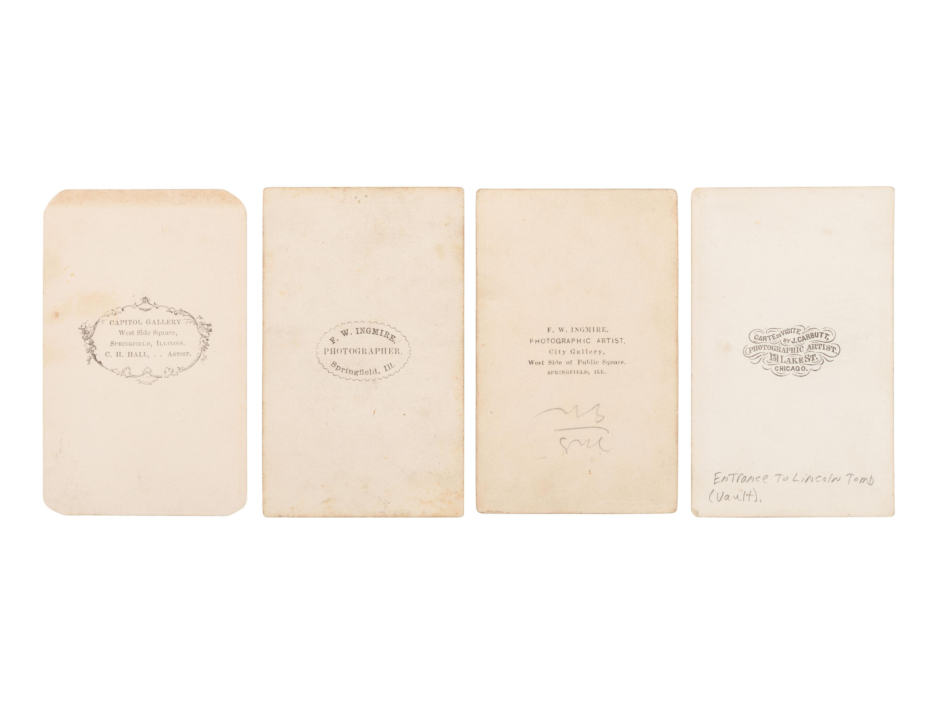 [LINCOLN, Abraham (1809-1865)]. 8 CDVs of Oak Ridge Cemetery in Springfield, IL, ft. Lincoln's tomb and receiving vault.