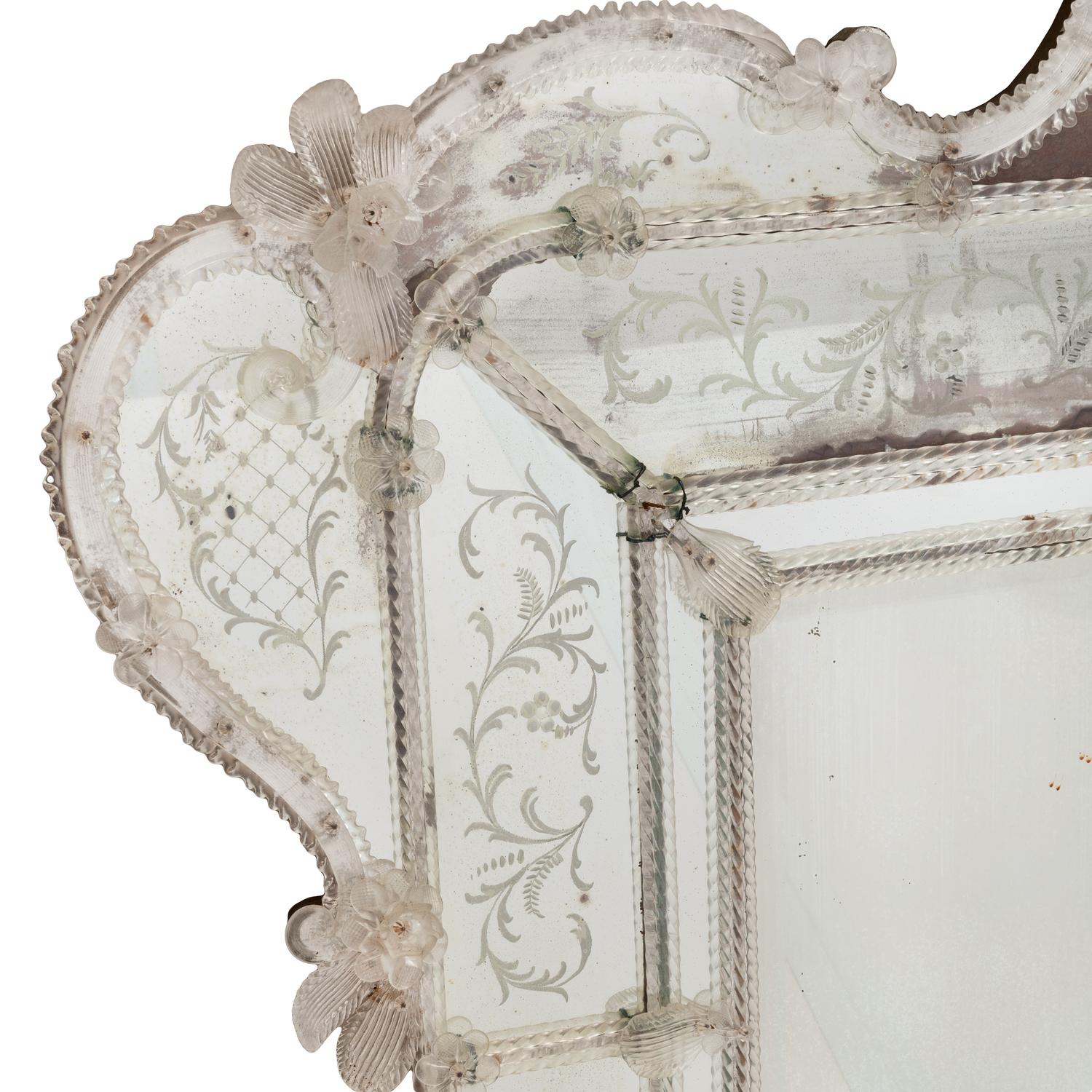 A Large Venetian Blown and Etched Glass Mirror