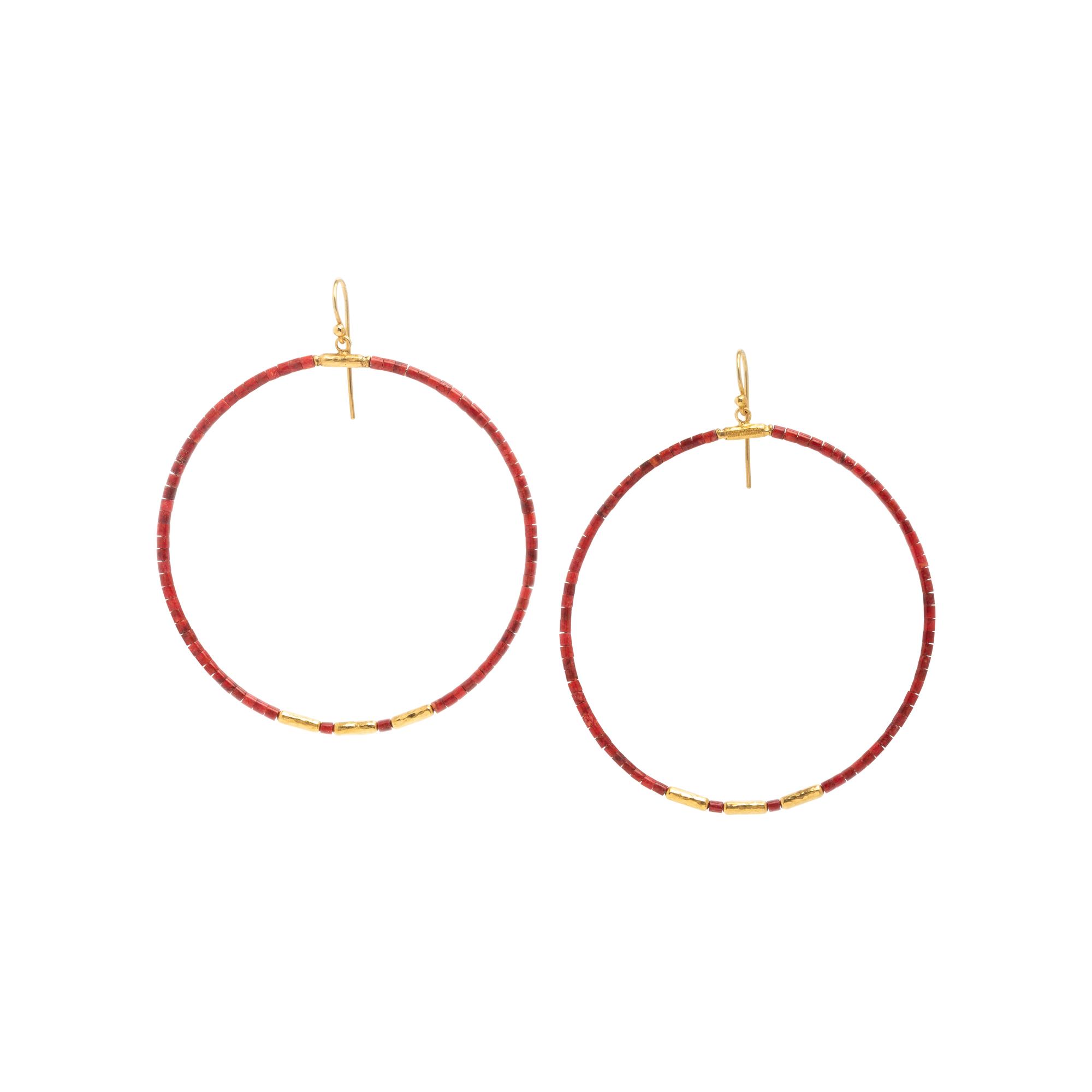 Gurhan, Coral and Yellow Gold Hoop Pendant Earrings