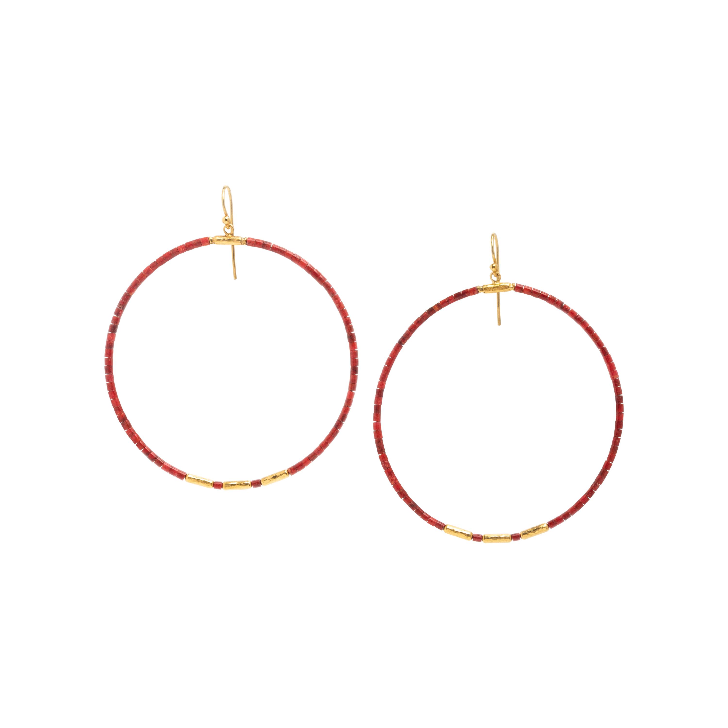 Gurhan, Coral and Yellow Gold Hoop Pendant Earrings