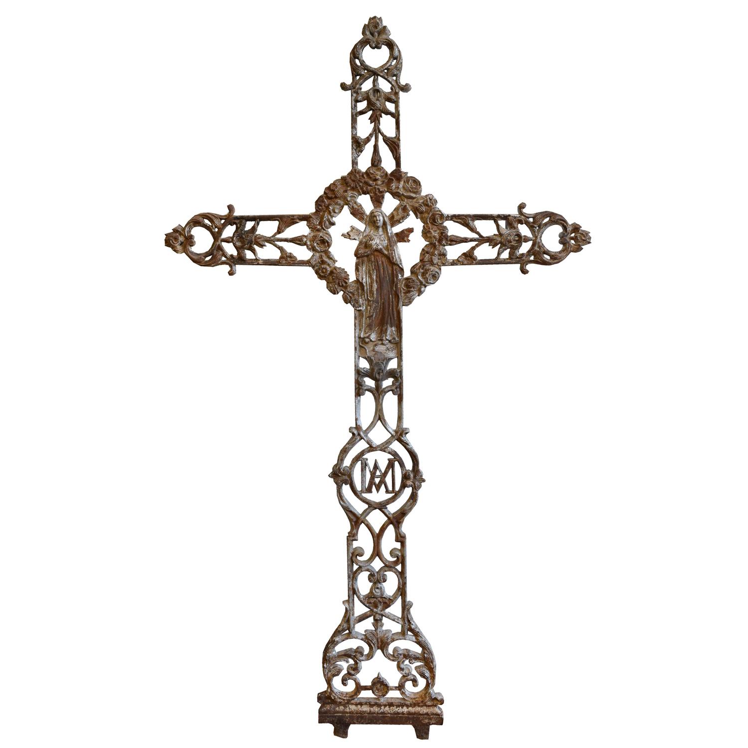 A Cast Iron Crucifix 38" W x 1" D x 65.5" H — France, Circa 1900