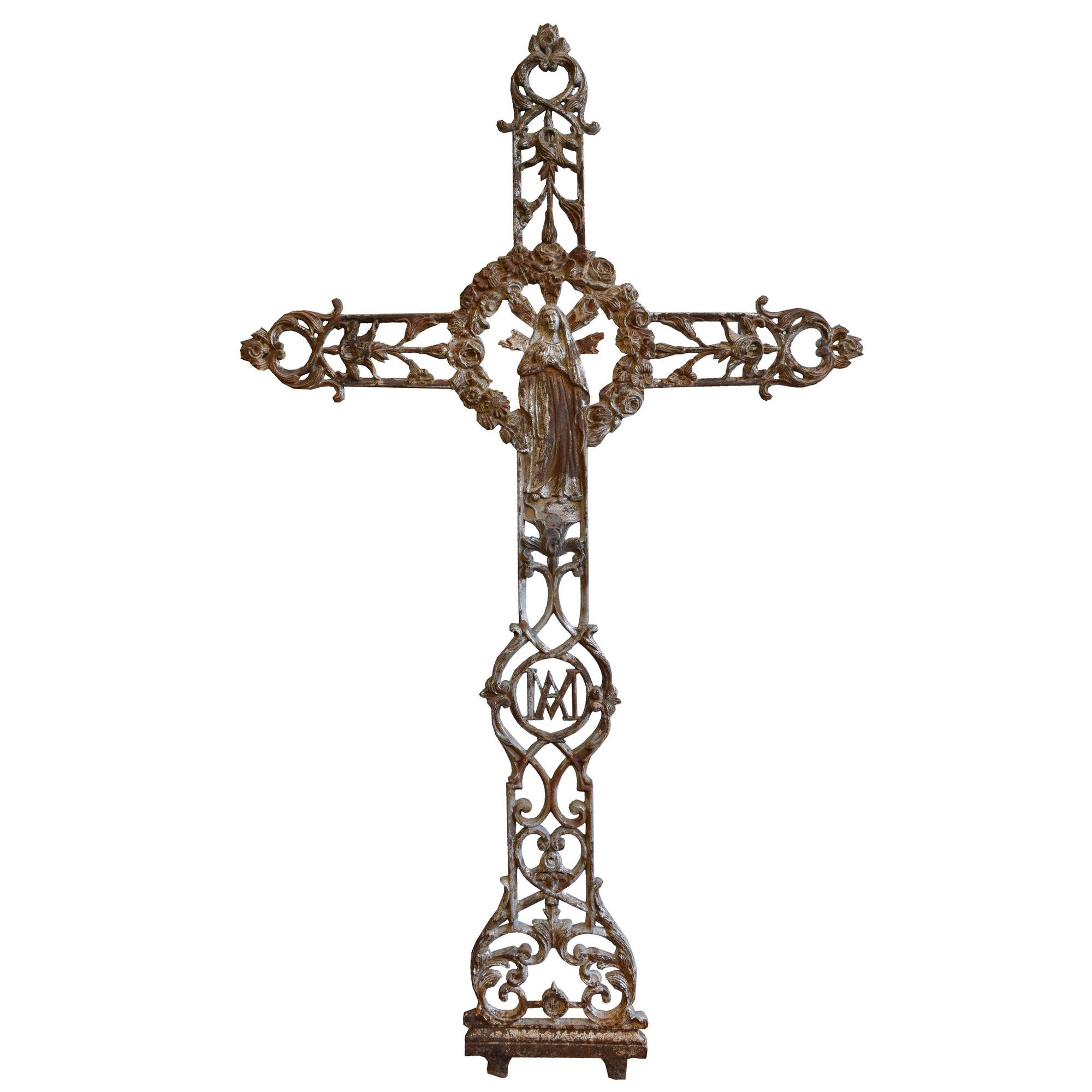 A Cast Iron Crucifix 38" W x 1" D x 65.5" H — France, Circa 1900