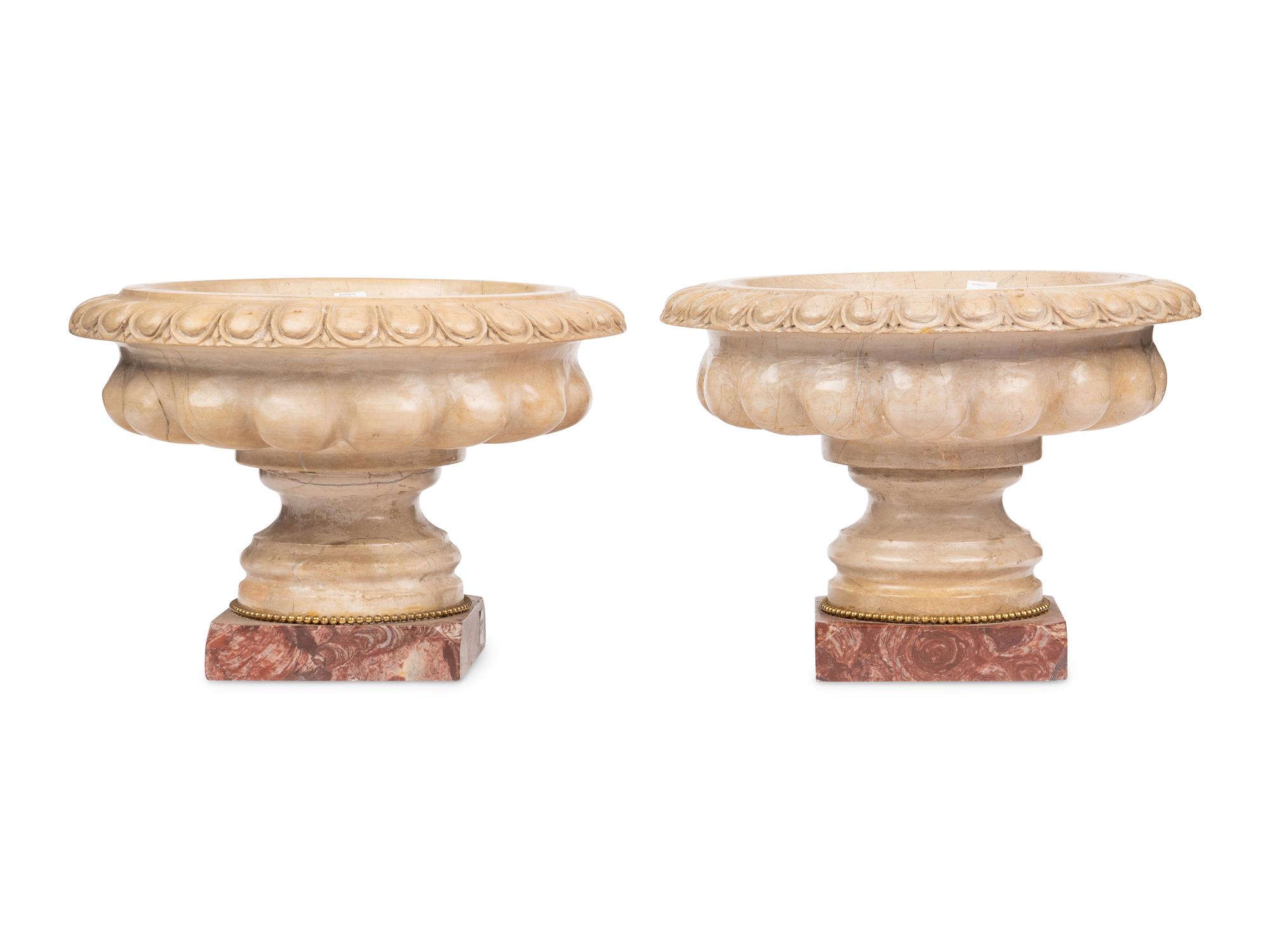A Pair of Neoclassical Style Fluted Marble Jardinieres