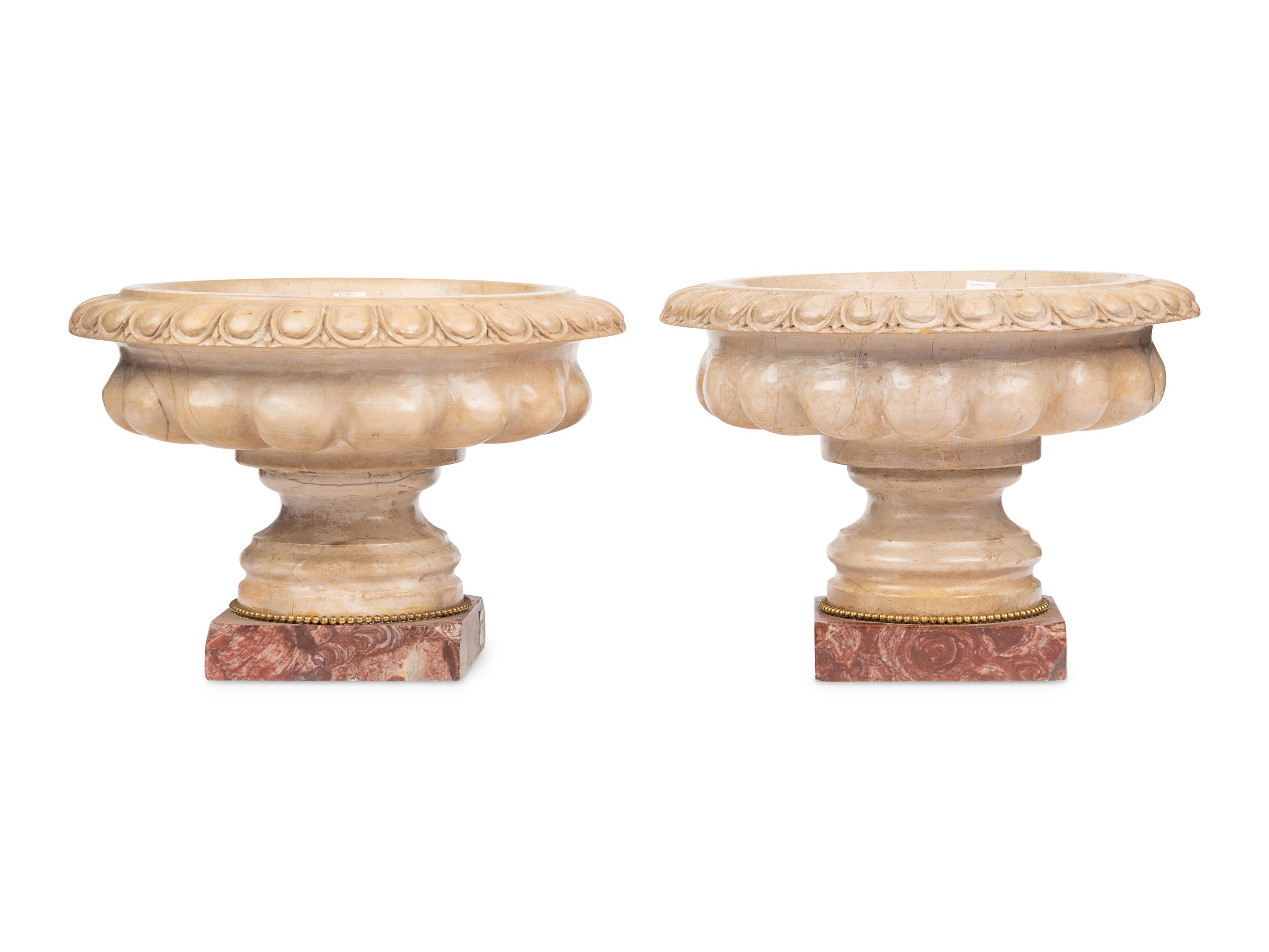 A Pair of Neoclassical Style Fluted Marble Jardinieres